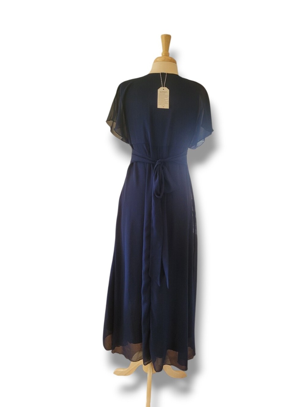 Navy Blue Hi-Lo Floaty V-Neck Flutter Sleeve Maxi Dress. Size 10. NWT - Picture 6 of 9